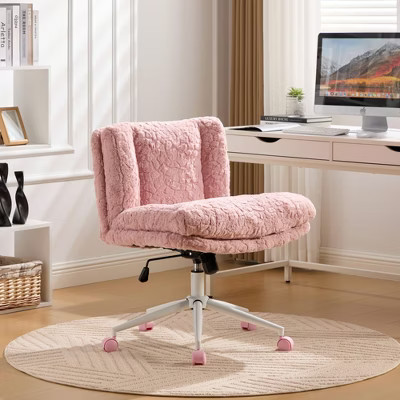 Angel Sar 26.4" Wide Seat Office Chair with Faux Rabbit Hair, Adjustable Swivel Desk Chair, Pink Ergonomic Vanity Chair for Home Office | Target