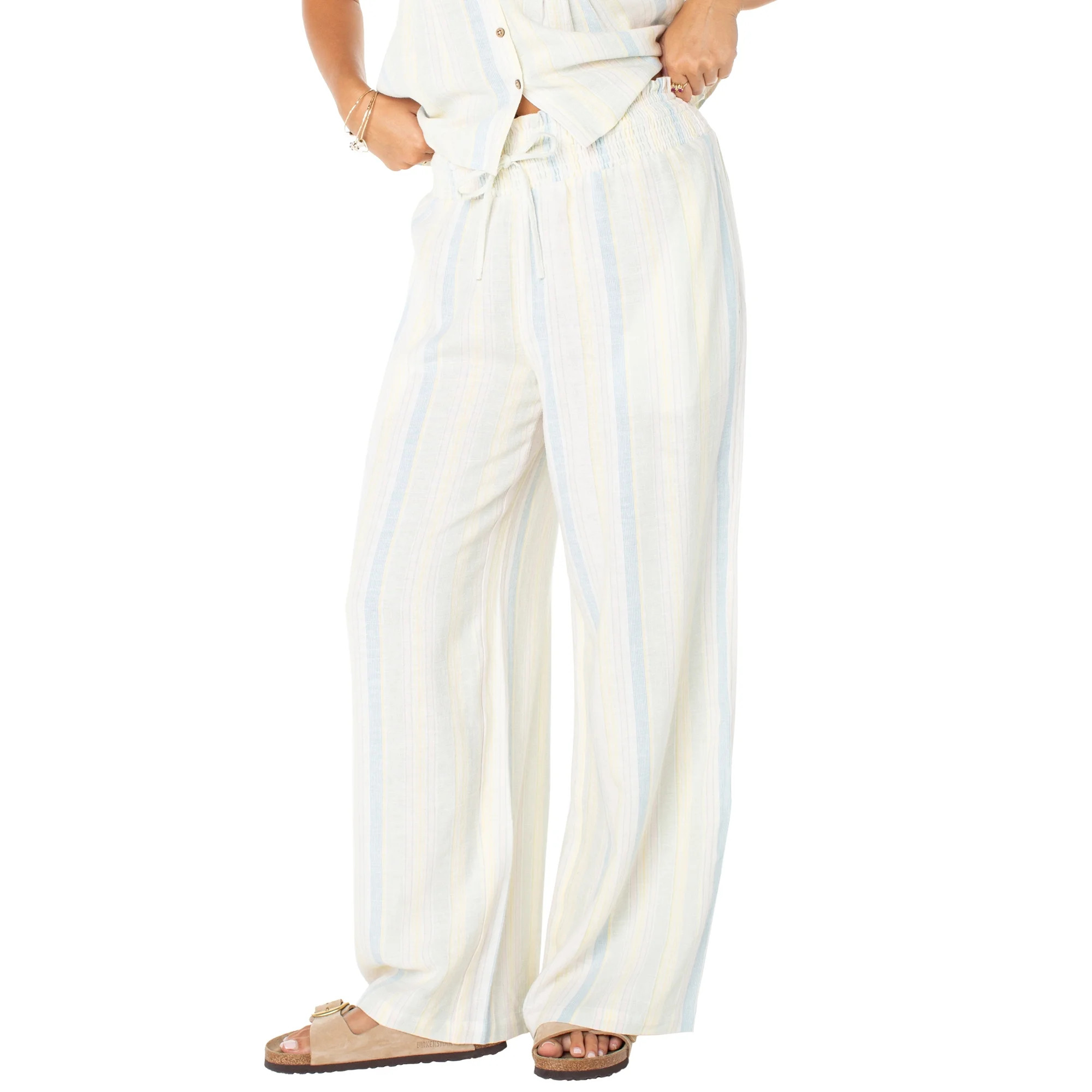 Celebrity Pink Women's Stripe Pull On Wide Leg Beach Pant, Sizes XS-XXXL | Walmart (US)