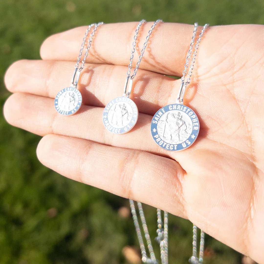 Italian Saint Christopher Pendant, 925 Sterling Silver, 12mm to 18mm, Saint Coin Pendant Necklace... | Etsy (US)