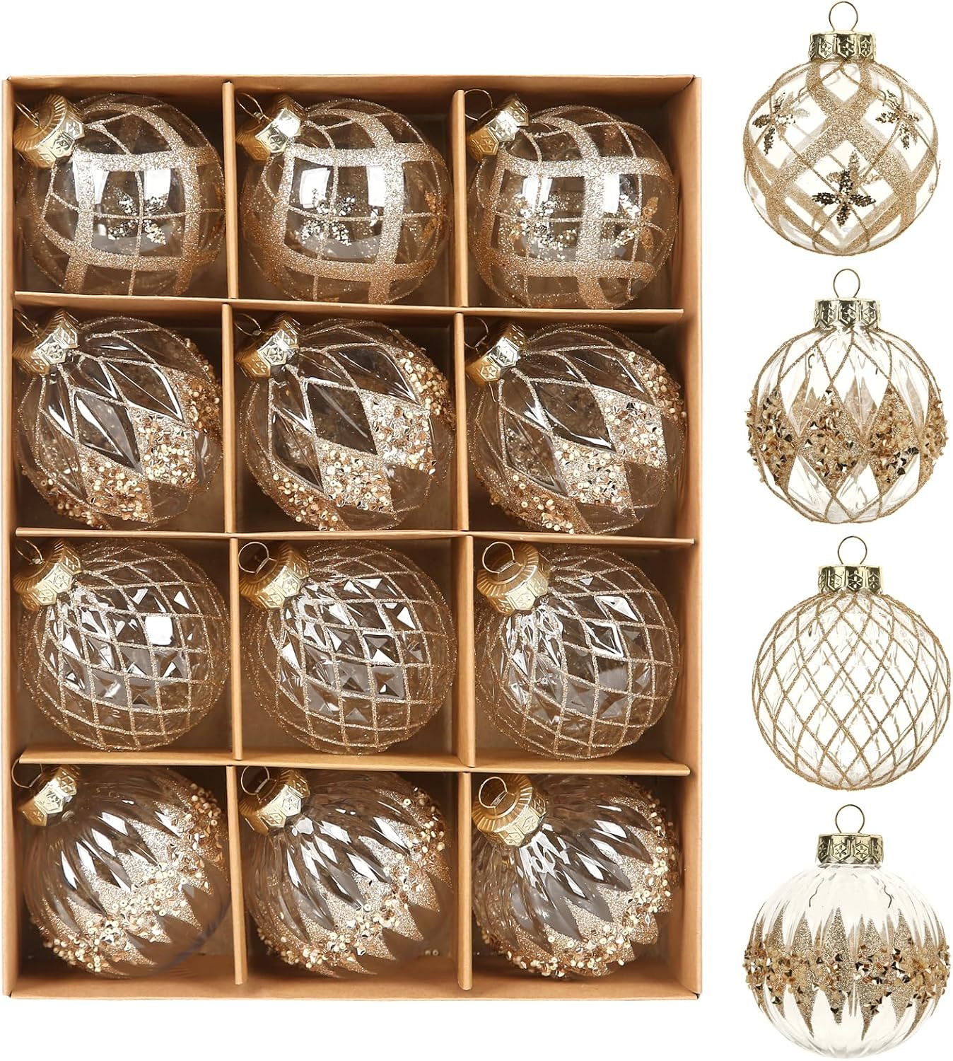 12 PCS Champagne Christmas Ornaments, 80mm/3.15 Inches Clear Christmas Decorations Large Shatterproof Luxury Hand-Painted Xmas Ball Ornaments for Christmas Tree Rustic Farmhouse Wedding Home Decor | Amazon (US)
