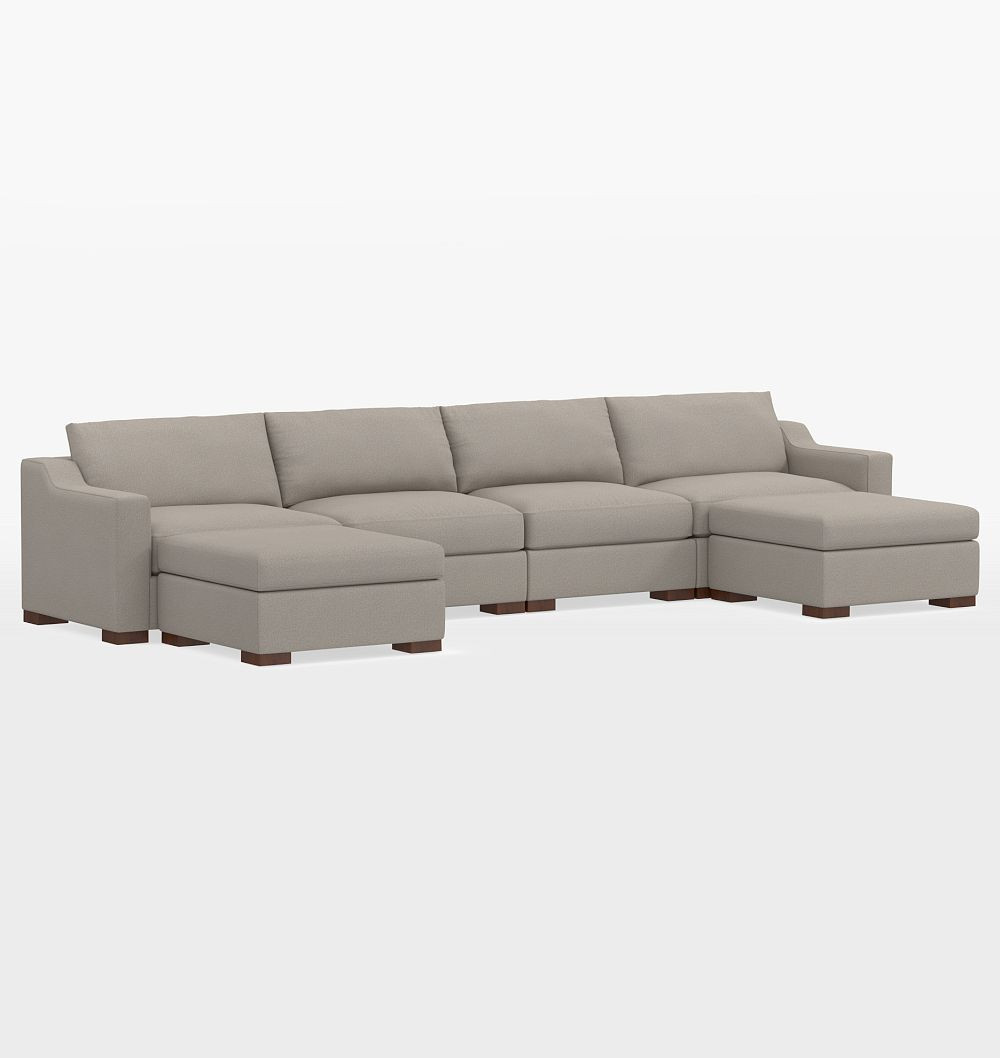 Sublimity 6-Piece Double Ottoman Sectional Sofa, Studio - Performance Boater Boucle Heathered Gray | Rejuvenation