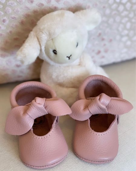 A peek into our baby nursery… lots of blush pink + gory goodness. The sweetest little blush bow moccasins for our baby girl on the way! Thanks to our friend Aycee!! 🎀 #babyshowergift #freshlypicked #babymoccasins #blushpink#babygirl #firstshoes #bows #babynursery 

#LTKbump #LTKbaby #LTKshoecrush