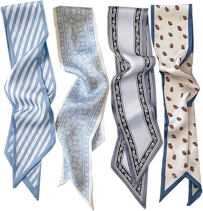 NIDMIDO 4 Pcs Purse Scarf for Bags Skinny Twill Hair Scarves Narrow Neck Scarf Band Women Fashion... | Amazon (US)