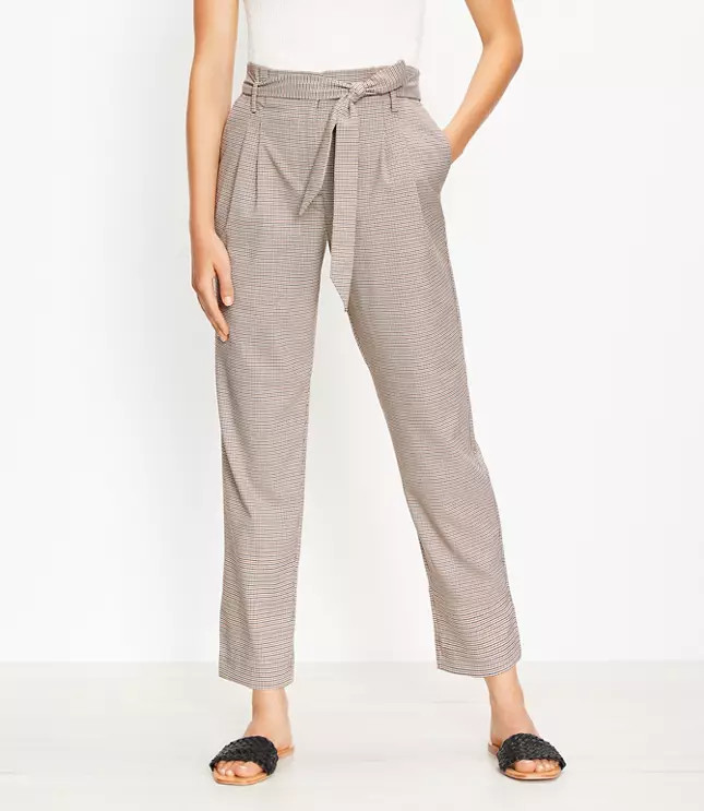 Paperbag Pull On Slim Pants in Check | LOFT