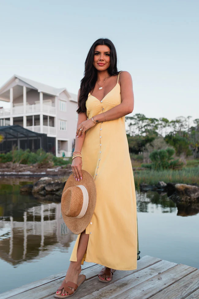 Love Without Limits Yellow Linen Button Down Midi Dress | Pink Lily