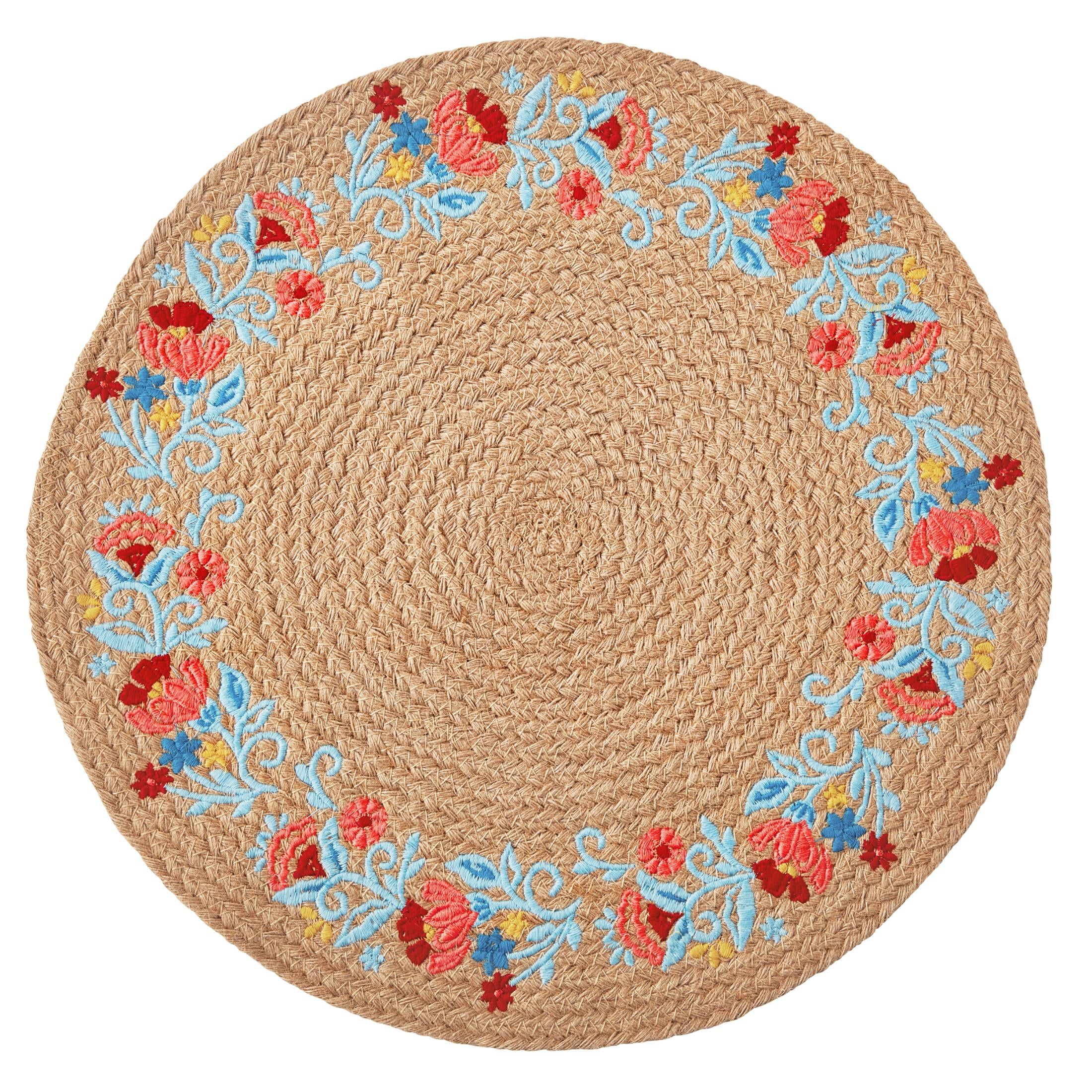 The Pioneer Woman Sweet Rose Embroidered Jute Round Placemat, Multicolor, 15" | Walmart (US)