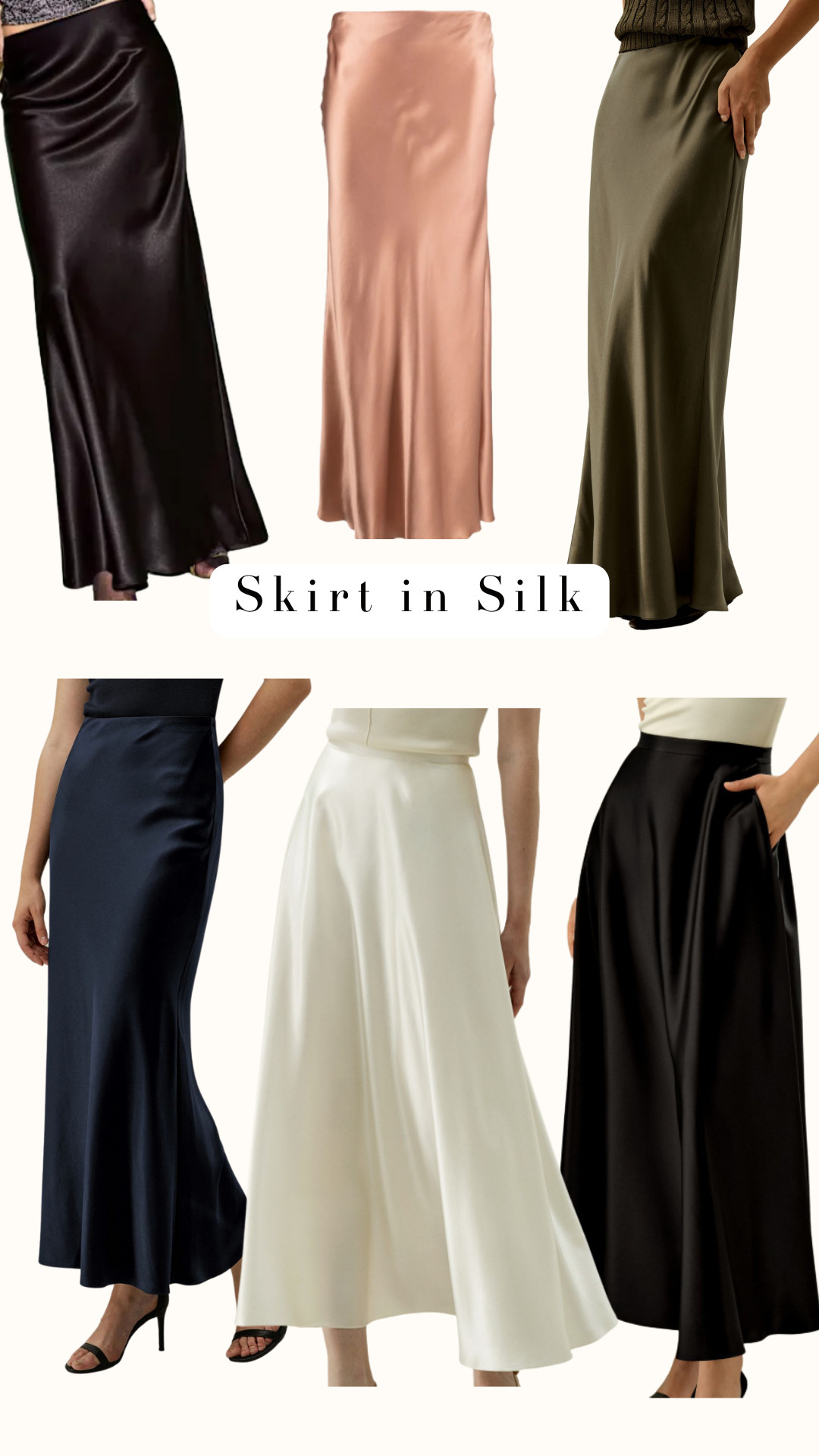 Your neutral hero for fall: bias-cut silk midis in black, ivory, navy and olive. Dress up with a blazer and heels or down with chunky knits and ankle boots. Flattering, fluid and endlessly mixable—tap to shop the lineup.

silk skirt, satin midi, bias skirt, fall neutrals, black skirt, ivory skirt, navy skirt, olive skirt, capsule wardrobe, minimalist style, knit and silk outfit, blazer outfit, day to night, elegant basics, wardrobe staples

#LTKstyle #LTKSeasonal #LTKFinds #SilkSkirt #MidiSkirt #MinimalStyle #FallNeutrals #WardrobeStaples 

 #LTKworkwear #LTKstyletip #LTKautumn