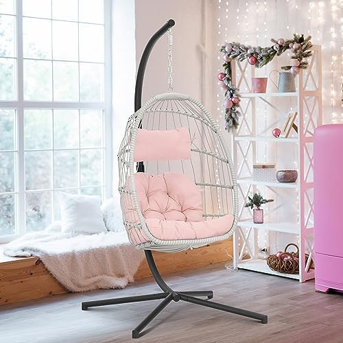 Brafab Pink Egg Chair with Stand Indoor Outdoor Swing Egg Chair, Patio Wicker Hanging Chair with Stand Hammock Egg Chairs with UV Resistant Cushion and Aluminum Steel Frame for Bedroom Balcony Garden | Amazon (US)