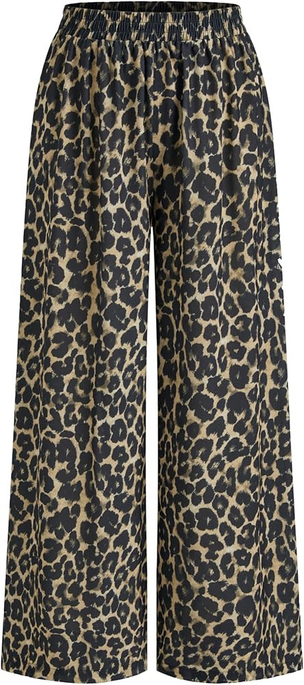 CIDER Leopard Pants Women Wide Leg Trousers Animal Print Mid Waist Elastic Casual Long Pants Stre... | Amazon (US)
