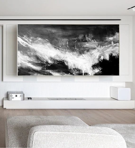 Large Abstract Painting Horizontal Wall ArtBlack White | Etsy | Etsy (US)