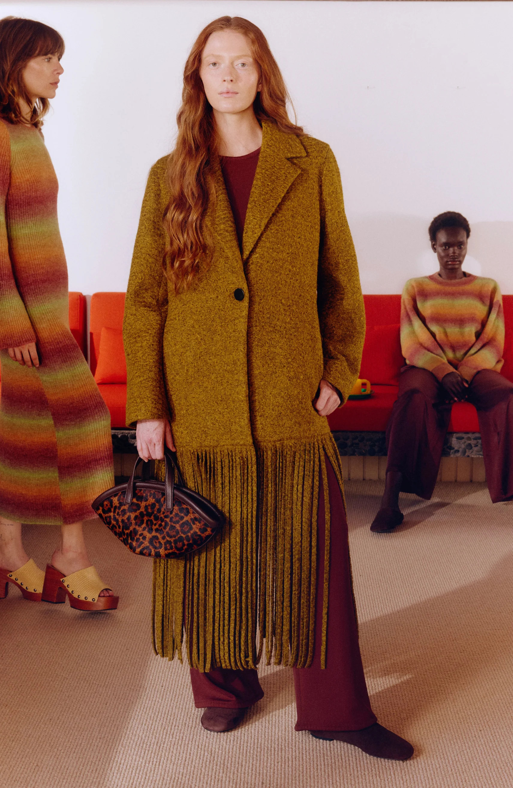 Vero
           Fringe Coat In Mustard Melange | Simon Miller