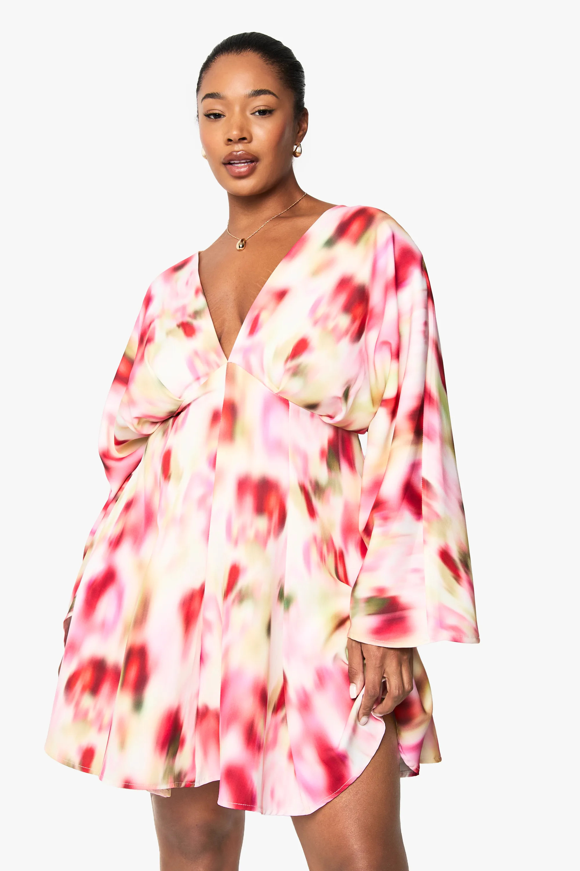 Plus Blurred Floral Pleated Skater Dress | boohoo (US & Canada)