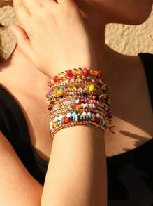18pcs/Set Bohemian Style Beaded Bracelet With Shell And Starfish Design, Suitable For Women To We... | SHEIN