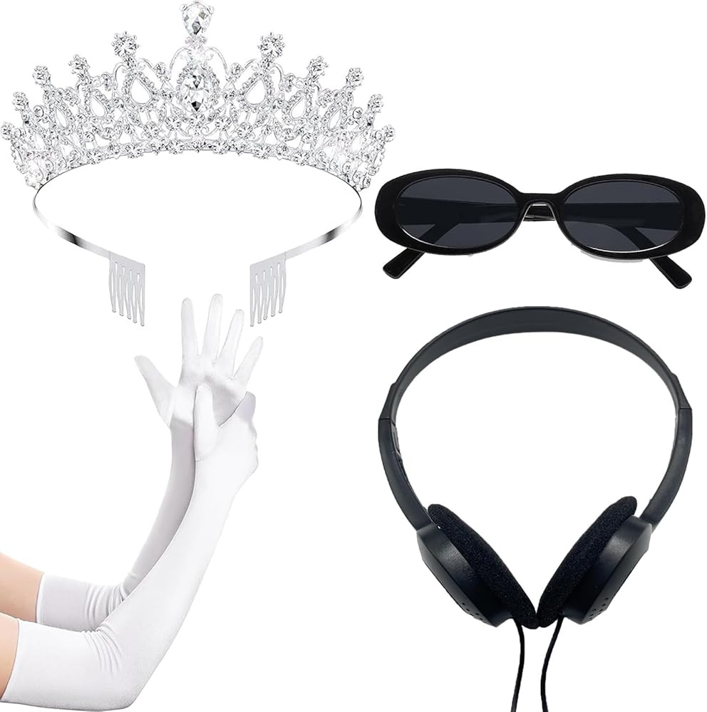 Princess White Tiara Gloves Sunglasses Headphones, Princess Costume Accessories Women Bachelorett... | Amazon (US)