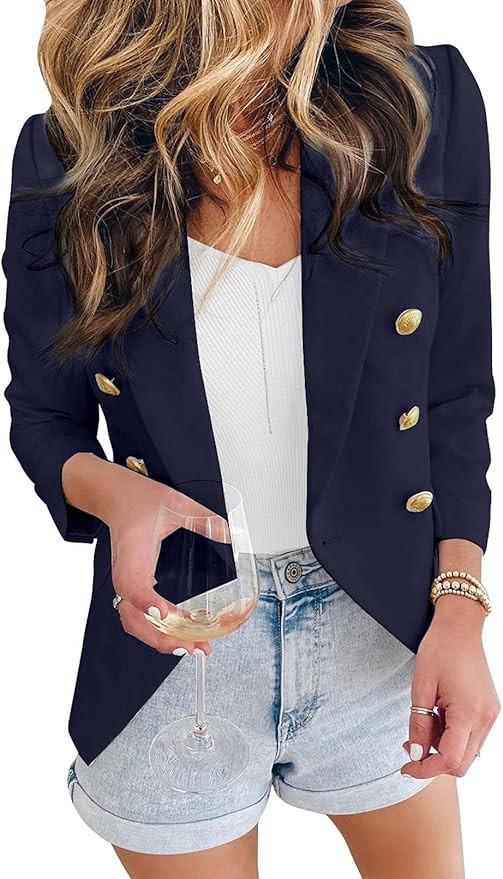 Amazon.com: Rilista Womens Blazer Long Sleeve Draped Open Front Causal Office Jackets Single Brea... | Amazon (US)