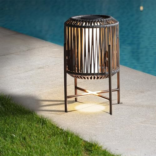 Solar Yard Mordern Floor Lamp, 22" Outdoor&Indoor Decorative Light with Brown Wicker, Integrated ... | Amazon (US)
