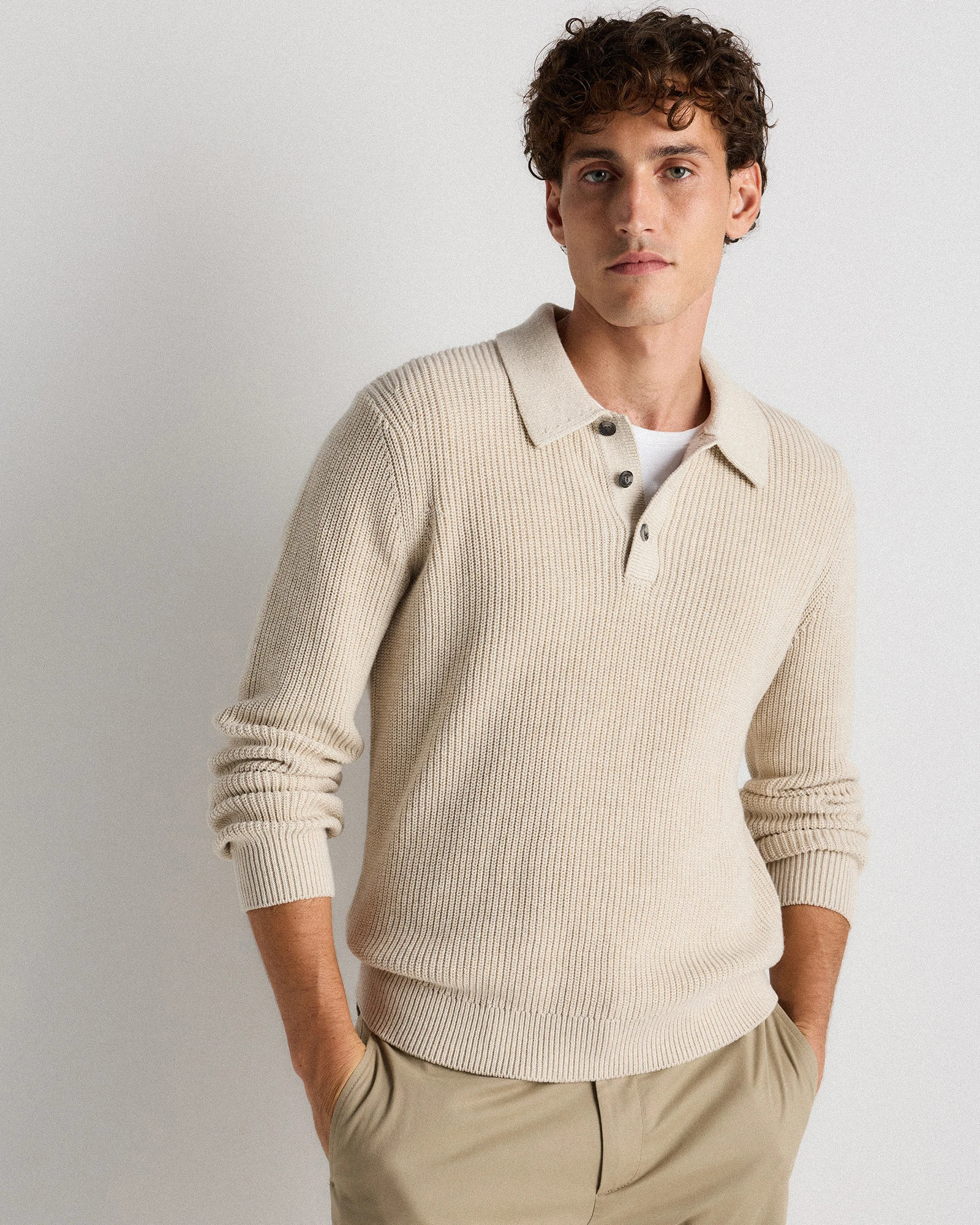 Quince | Men's Ribbed Polo Sweater in Charcoal, Size Small, Organic Cotton | Quince