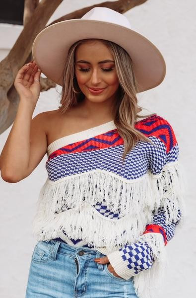 Dream Girl Sweater - Red and Blue | Hazel and Olive