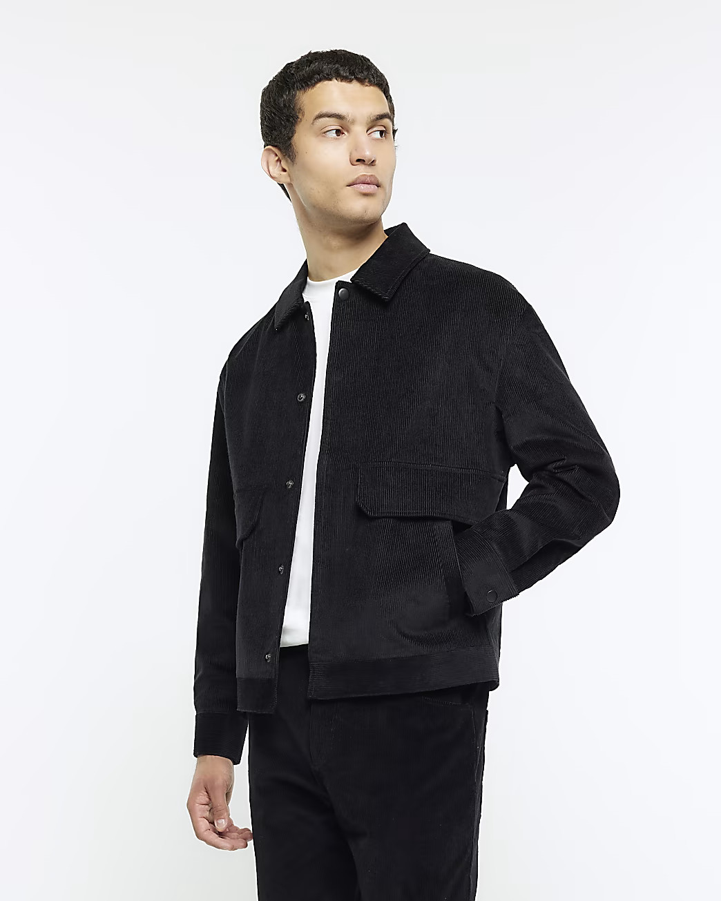Mens River Island Black Regular Fit Corduroy Harrington Jacket | River Island (UK & IE)