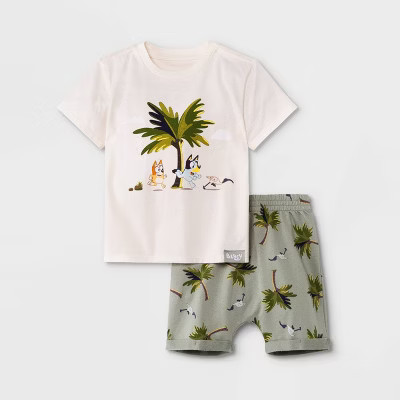 Toddler Boys' 2pc Bluey Top and Bottom Set - Green/Cream | Target