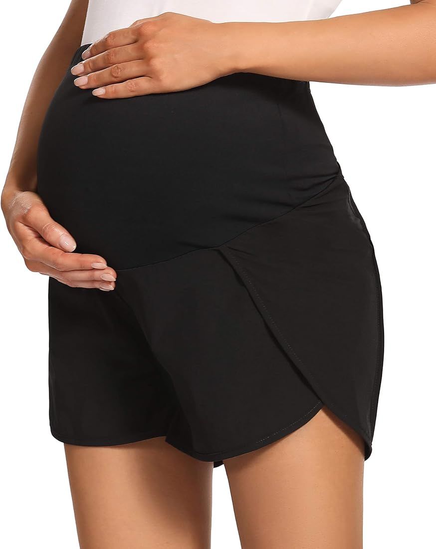 Foucome Women's Maternity Workout Shorts Over The Belly Quick-Dry Athletic Sports Running Shorts | Amazon (US)