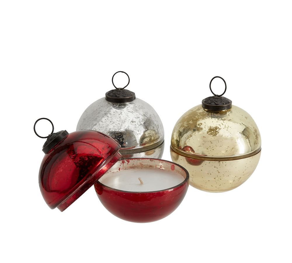 Mercury Glass Ornament Scented Candles - Snow Currant | Pottery Barn (US)
