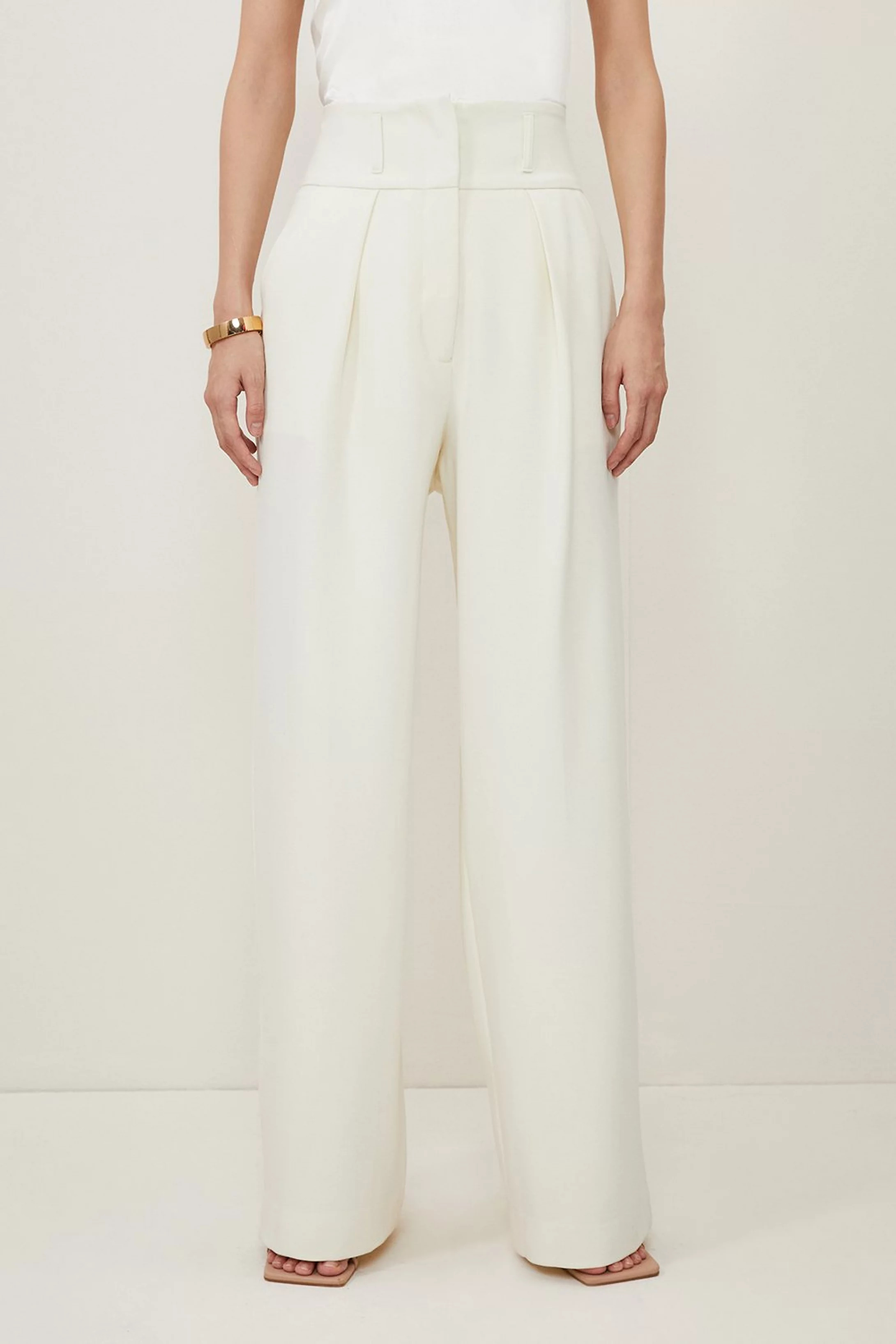 Tall Compact Stretch Tailored High Waist Wide Leg Trouser | Karen Millen UK + IE + DE + NL