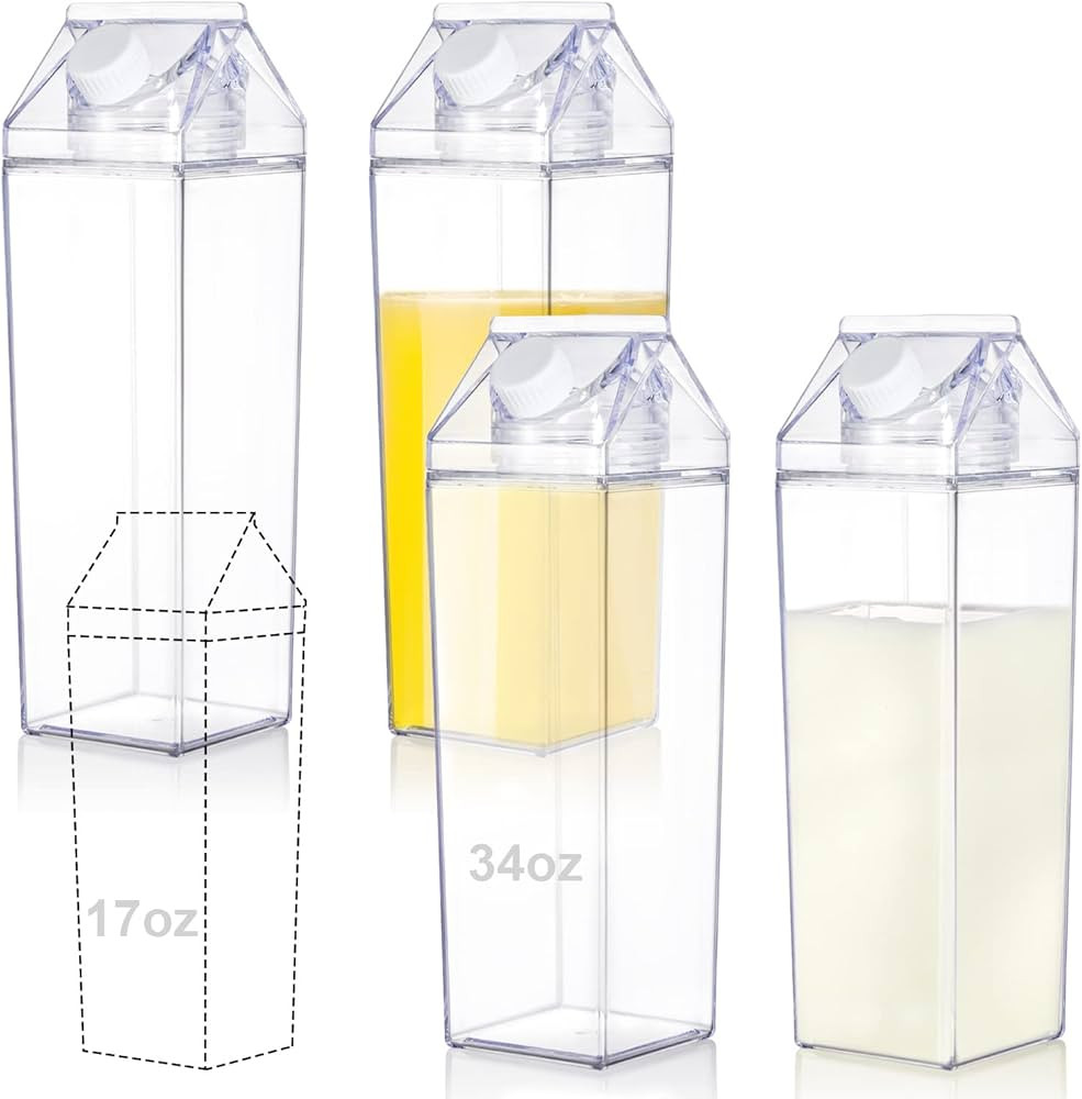 yarlung 4 Pack 34 Oz Milk Carton Water Bottle, Clear Plastic Milk Box Portable Leakproof Square J... | Amazon (US)
