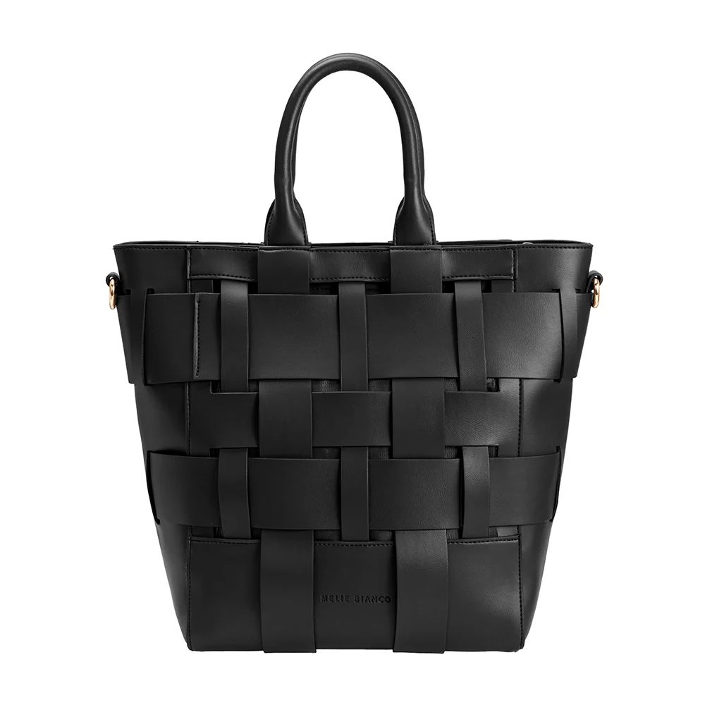 Black Mya Large Recycled Vegan Leather Tote Bag | Melie Bianco | Melie Bianco