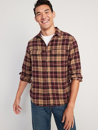 Regular-Fit Plaid Double-Brushed Flannel Shirt for Men | Old Navy (US)