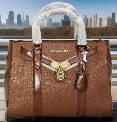 🌞MICHAEL KORS HAMILTON NOUVEAU LUGGAGE BROWN LOCK & KEY LARGE SATCHEL BAG🌺NWT! | eBay US
