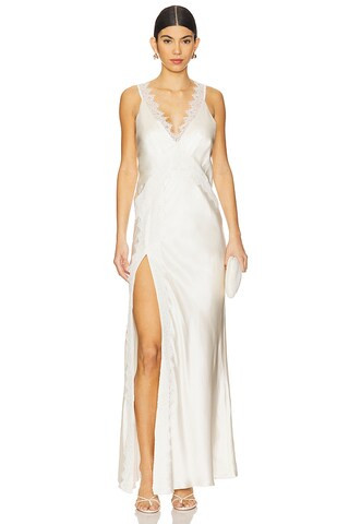 Shona Joy La Lune Cumulus Silk Lace Strap Split Maxi Dress in Ivory from Revolve.com | Revolve Clothing (Global)