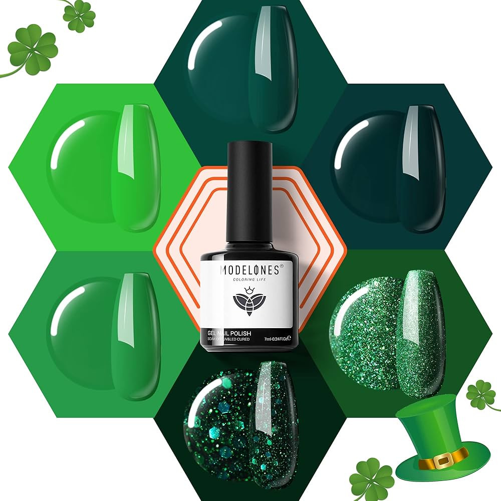 modelones Green Gel Nail Polish Set, 6 Color Dark Green Glitter Gel Polish Set Soak Off Forest Gr... | Amazon (US)