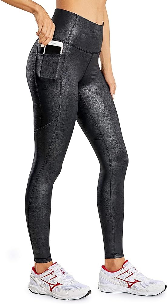 CRZ YOGA Women's Stretchy Faux Leather Leggings Yoga High Waisted Workout Tights with Pockets -28... | Amazon (US)
