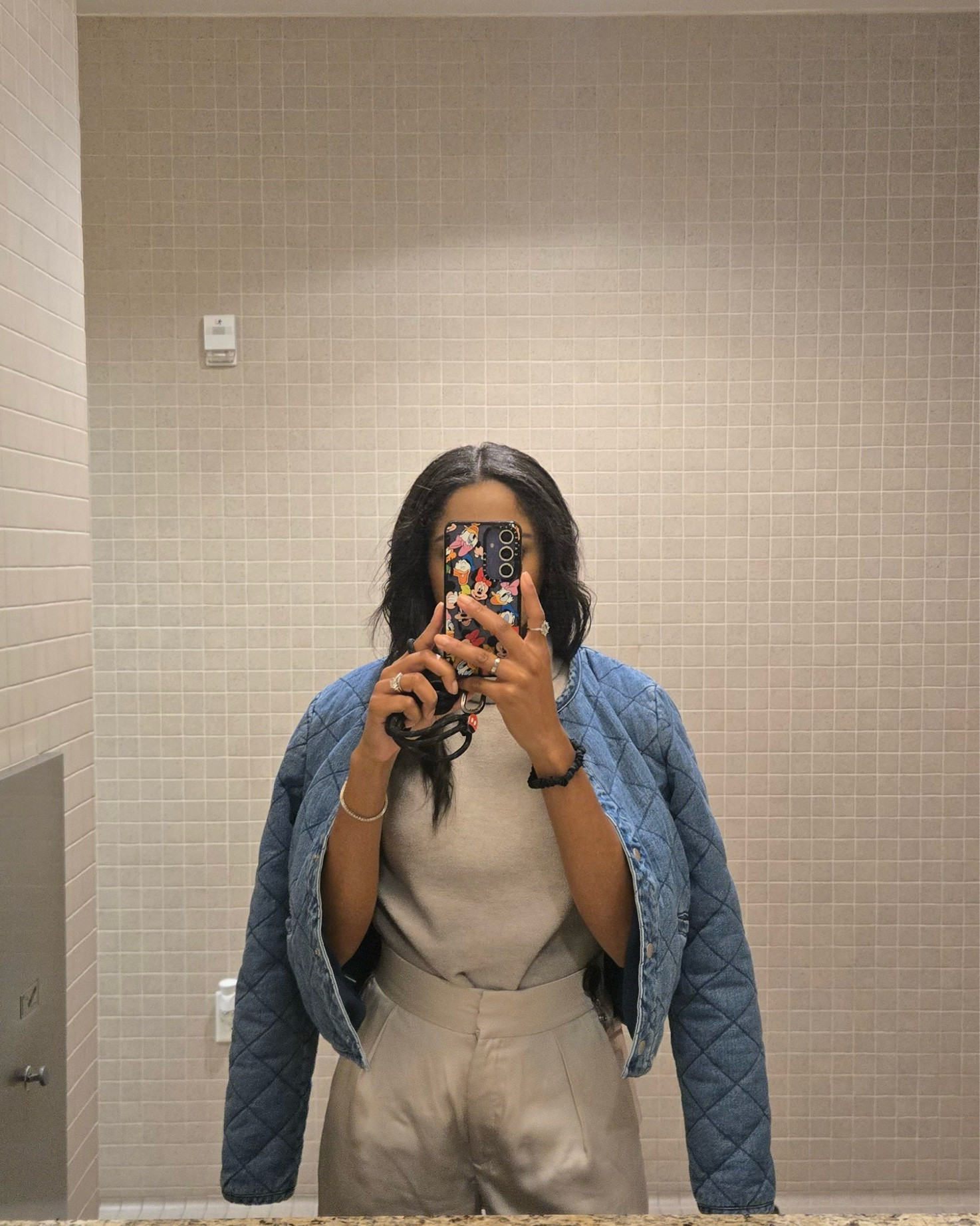 Denim jacket, sleeveless turtleneck, and satin like A&F pants!

#LTKootd #LTKWorkwear