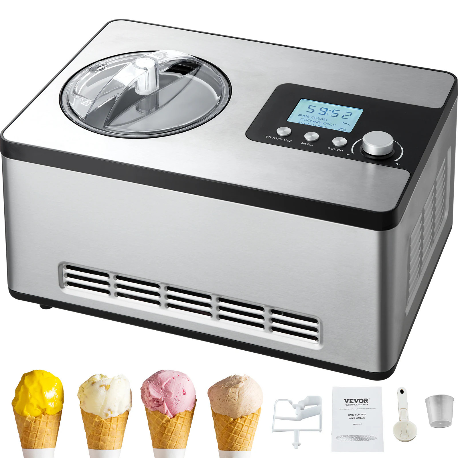 VEVOR Automatic Ice Cream Maker with Built-in Compressor in Gray | JYBQLJ2KTYSJ0T1GSV1 | Lowe's