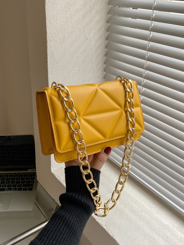Mini Embossed Detail Flap Square Bag, Fashionable Butter Yellow Bag For Women | SHEIN