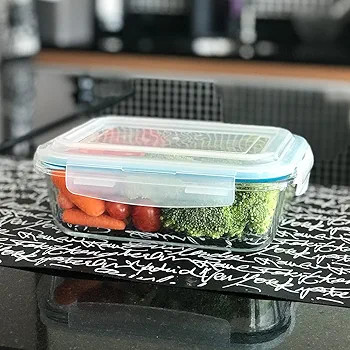 KIT 4 Potes de Vidro Retangular com Tampa Hermética 640ml Cor:Branco (QH) | Amazon (BR)