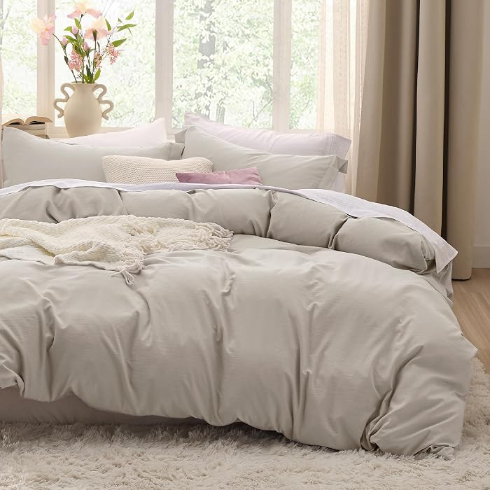 Bedsure Prewashed Duvet Cover Queen, Cotton-Like Soft Bedding Set, Linen | Amazon (US)
