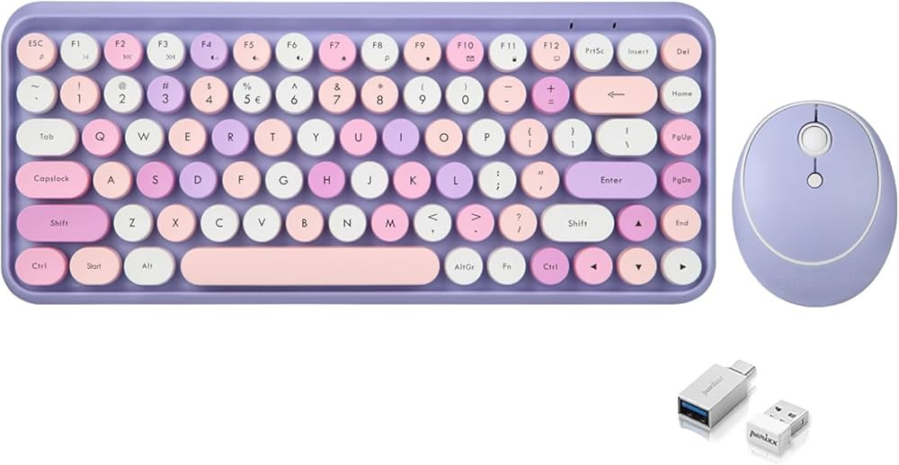 Perixx PERIDUO-713PP Wireless Mini Keyboard and Mouse Combo - Retro Round Key Caps - Pastel Purpl... | Amazon (US)