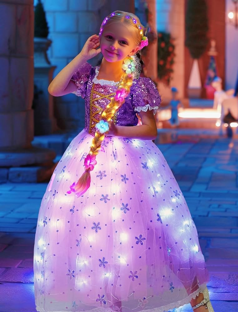 Light Up Girl Princess Costume Dress for Birthday Cosplay Party Outfit Purple Princess Dress Up | Amazon (US)