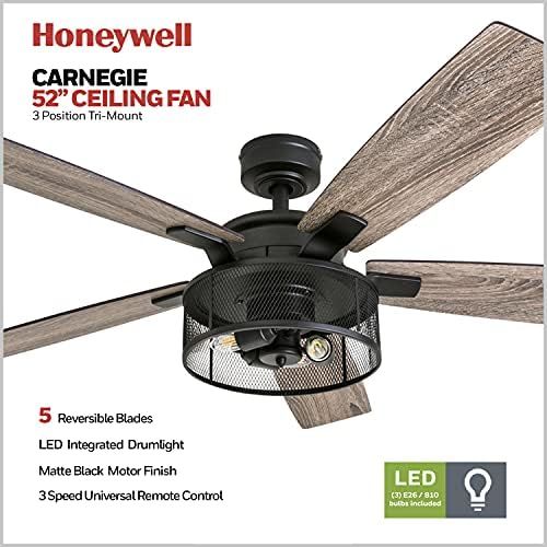 Honeywell Ceiling Fans 50614-01 Carnegie LED Ceiling Fan 52", Indoor, Rustic Barnwood Blades, Ind... | Amazon (US)