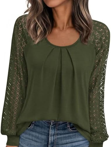 PRETTYGARDEN Womens Long Sleeve Shirts Lace Tops 2025 Fall Fashion Outfits Dressy Casual Blouses ... | Amazon (US)