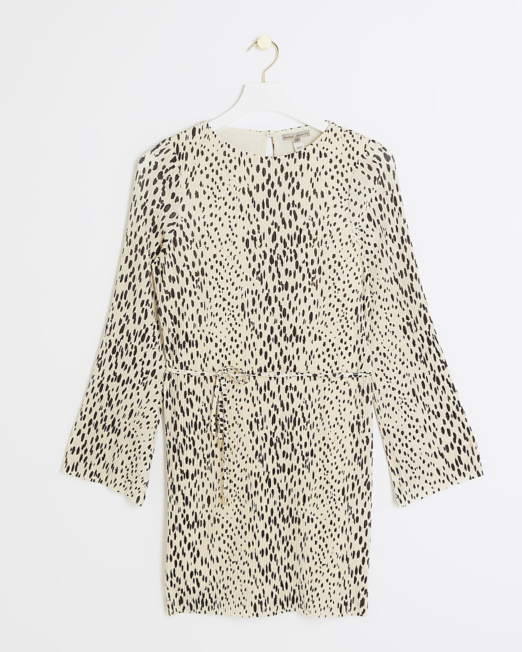 Beige plisse leopard print shift mini dress | River Island (UK & IE)