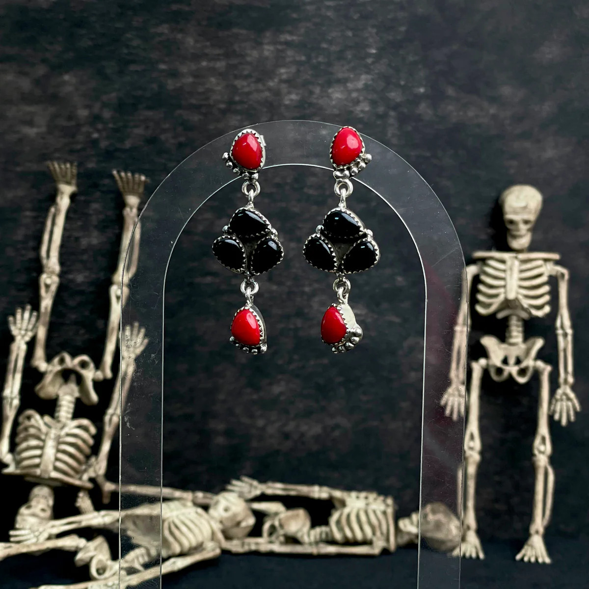 Black Onyx & Red Rosarita Cluster Earrings | Krush Kandy