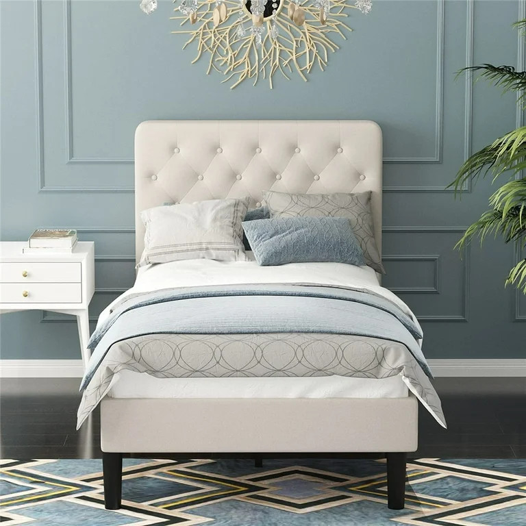 Twin Bed Frame with Headboard, Heavy Duty Fabric Upholstered Twin Platform Bed Frame/Mattress Fou... | Walmart (US)