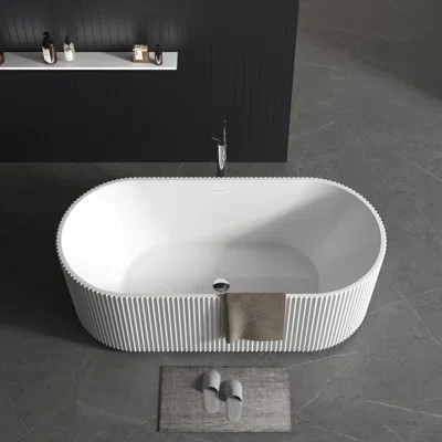 Freestanding Soaking Bathtub, Contemporary Acrylic Pleated Tub, Stand Alone Bath with Chrome Overflow and Drain | Wayfair North America
