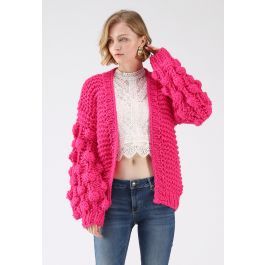 Cuteness on Sleeves Chunky Cardigan in Hot Pink | Chicwish