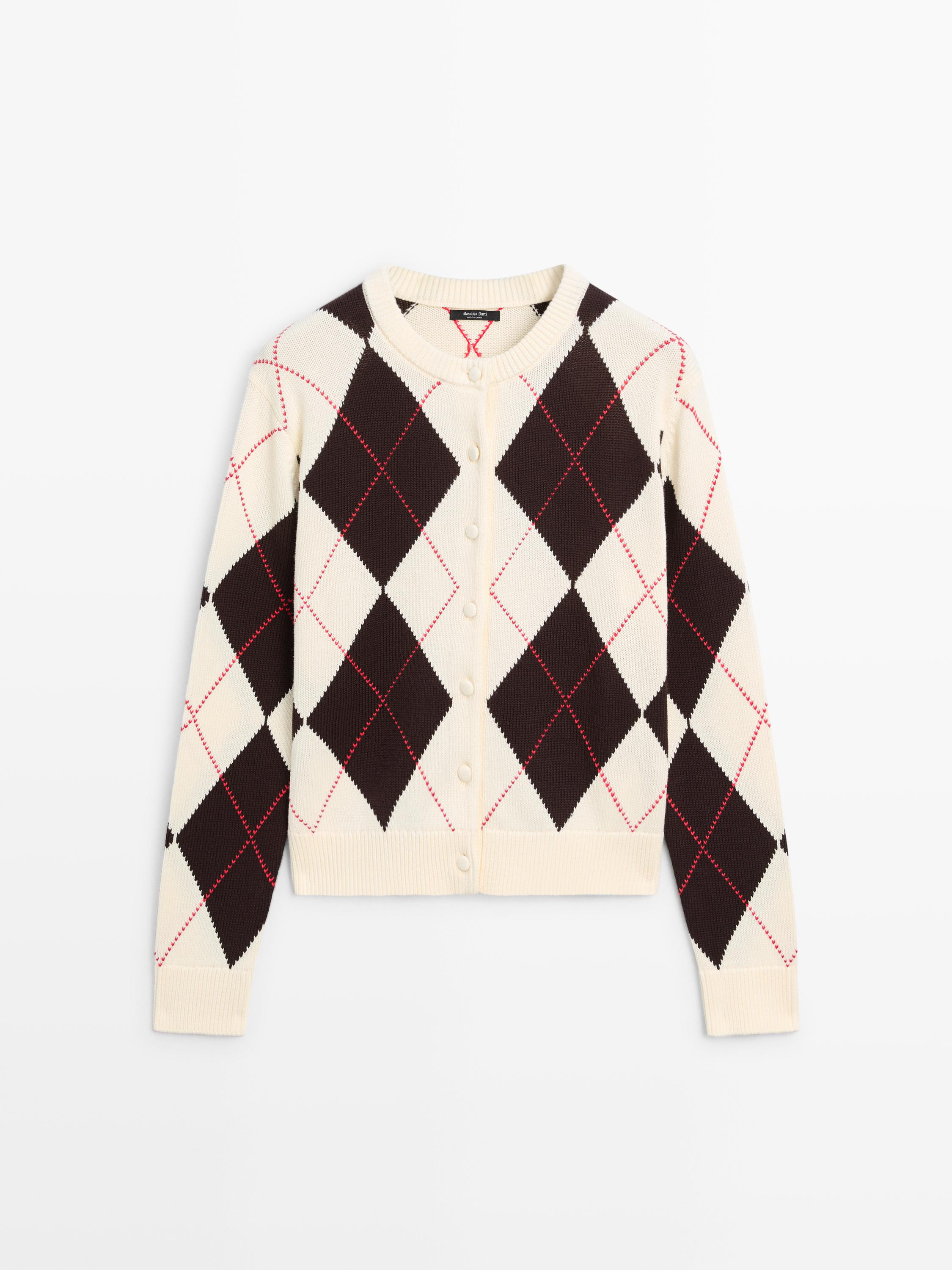 Cotton argyle knit cardigan | Massimo Dutti UK
