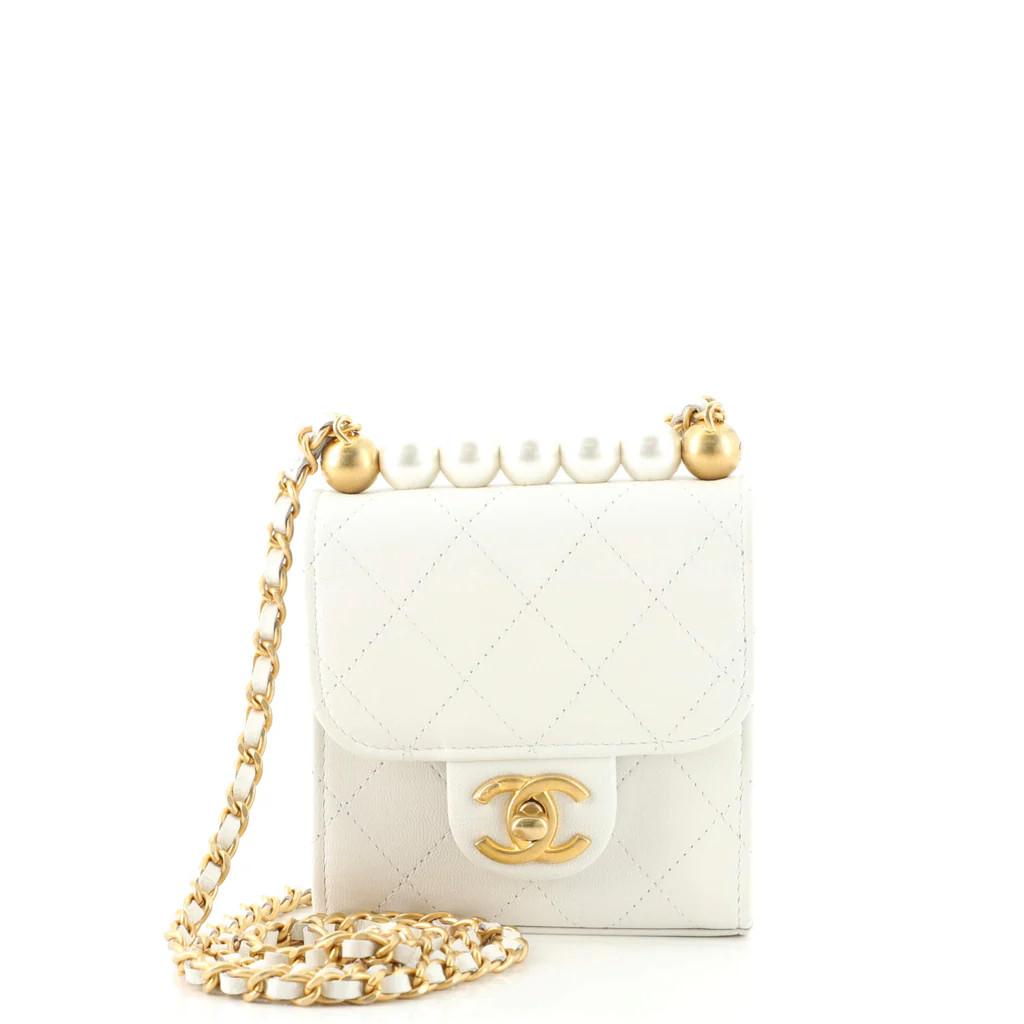 Chanel Chic Pearls Flap Clutch with Chain Quilted Goatskin Mini White 15353414 | Rebag
